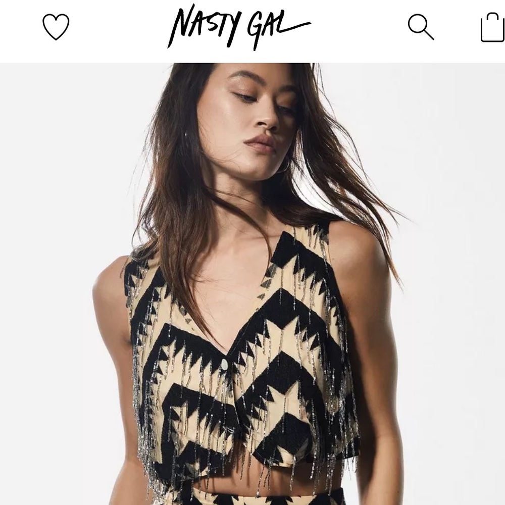 NastyGal Embroidered Zig Zag Tassel Beaded Vest